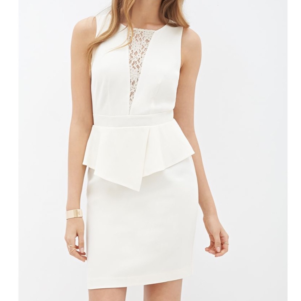 New! Forever 21 Lace Paneled Peplum Dress